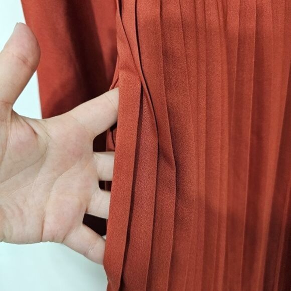 Modcloth Just My Typist Long Sleeve Pleated Shirt Dress In Brick Medium - Picture 6 of 10